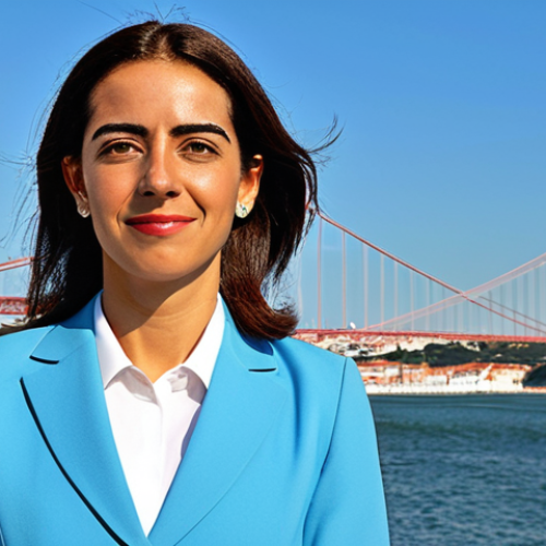 **

"A confident businesswoman in a tailored, modest business suit, standing in front of the iconic Ponte 25 de Abril in Lisbon, Portugal, fully clothed, appropriate attire, safe for work, perfect anatomy, natural proportions, professional photography, vibrant colors, dynamic composition, modern aesthetic, family-friendly."

**