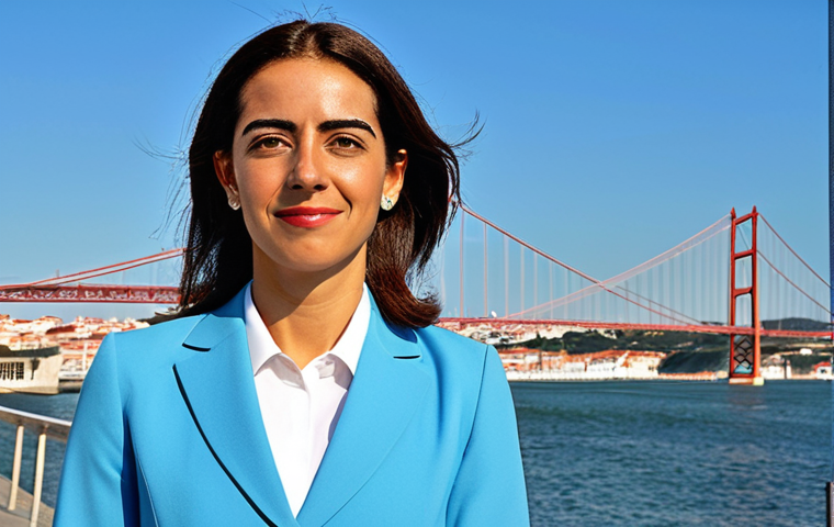 **
"A confident businesswoman in a tailored, modest business suit, standing in front of the iconic Ponte 25 de Abril in Lisbon, Portugal, fully clothed, appropriate attire, safe for work, perfect anatomy, natural proportions, professional photography, vibrant colors, dynamic composition, modern aesthetic, family-friendly."
**