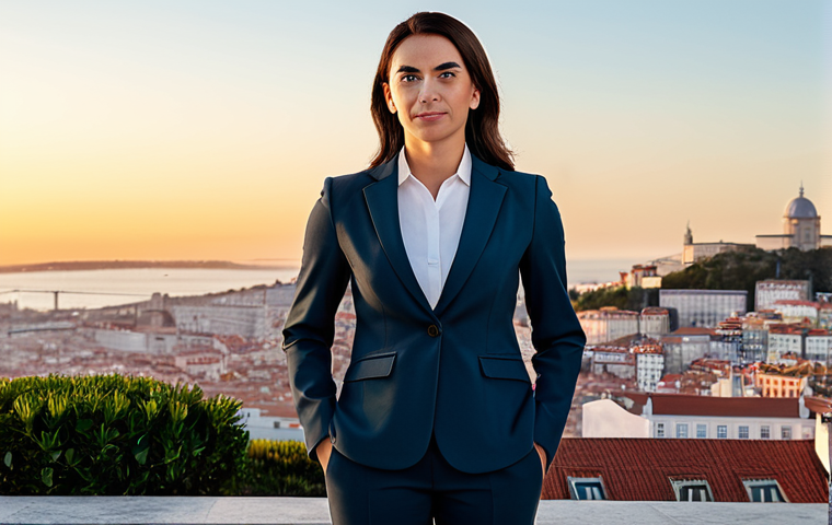 JLPT와 일본 대학 진학 학업 계획 - Business Professional**
"A successful businesswoman in a modest, tailored blazer and slacks, standi...