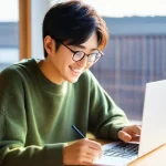 JLPT 독해 연습 자료 무료로 구하는 법 - **Prompt 1: Joyful Discovery of Online Japanese Reading Materials**
"A cheerful and focused uni...