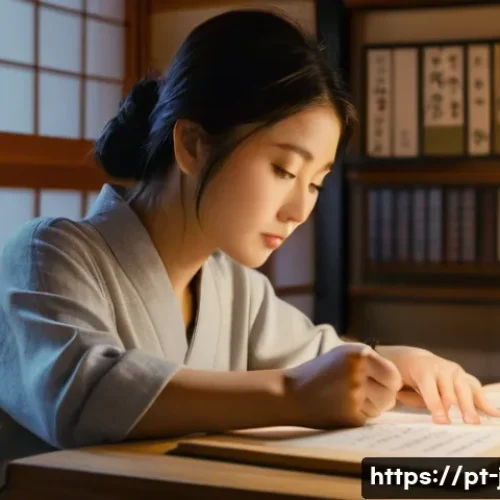 Home 25 JLPT와 일본 기업 문화 적응법 - A young woman in her late twenties, with a determined yet thoughtful expression, is deeply engrossed...