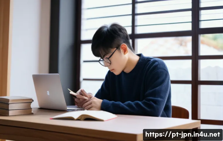 JLPT 시험 준비를 위한 추천 교재 - A cozy study room with a young adult student studying Japanese, surrounded by textbooks, notebooks, ...
