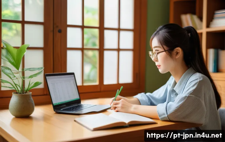 JLPT와 일본 내 인턴십 프로그램 - A focused study scene showing a young adult in a cozy home office setting, surrounded by Japanese la...