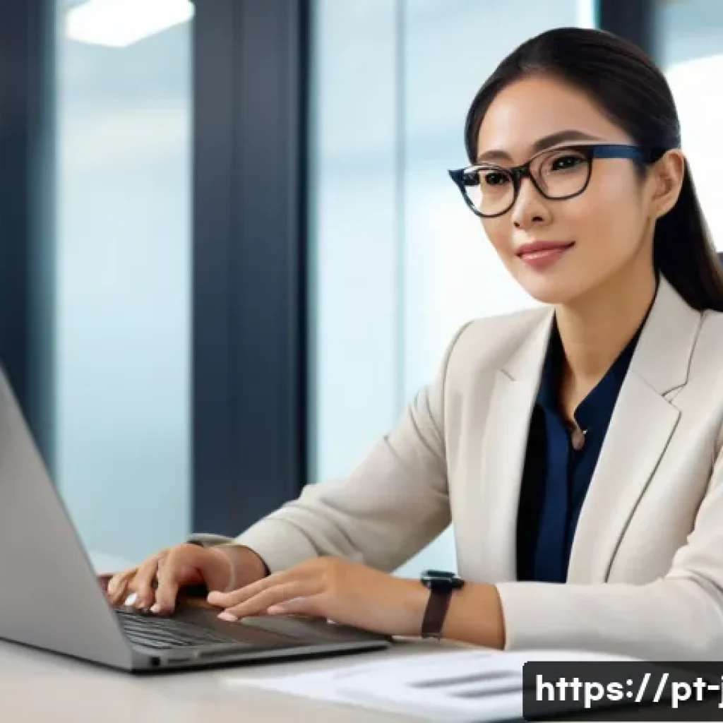 JLPT와 글로벌 비즈니스 성공 사례 - A professional Brazilian businesswoman in a modern office setting, confidently speaking Japanese on ...