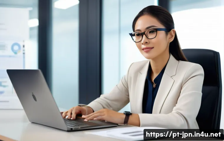 JLPT와 글로벌 비즈니스 성공 사례 - A professional Brazilian businesswoman in a modern office setting, confidently speaking Japanese on ...