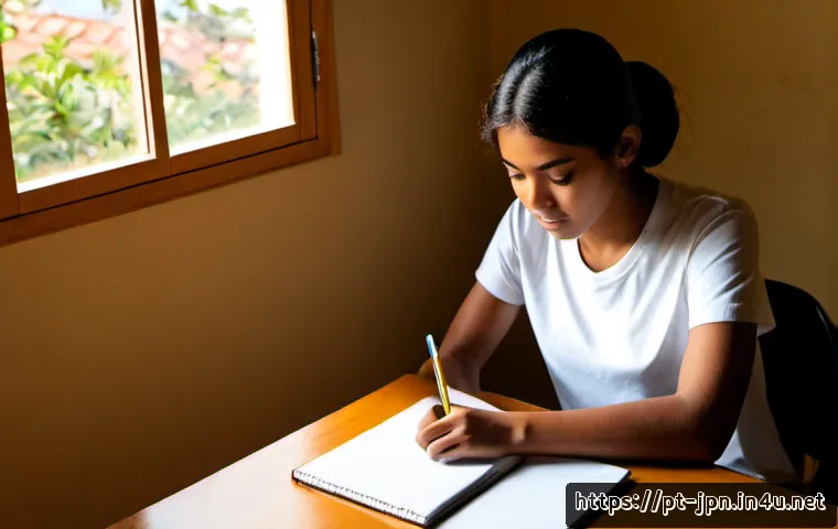 Home 17 JLPT 실전 모의고사 활용 경험담 - Photorealistic Brazilian Portuguese-speaking student at a tidy home study desk completing a Japanese...