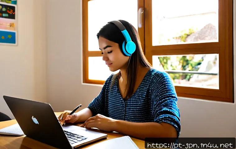 Home 17 JLPT와 일본어 능력 시험 대비 실전 강의 - Photorealistic Portuguese-speaking adult student in a bright modern home office in Lisbon, attending...